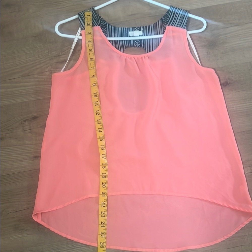 EM Coral Orange High-Low Tank Top | Striped Aztec Texture Straps | Size M - Picture 6 of 9